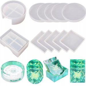 Silicon Coaster Epoxy Resin Molds Set+1 pc of Coaster Storage box